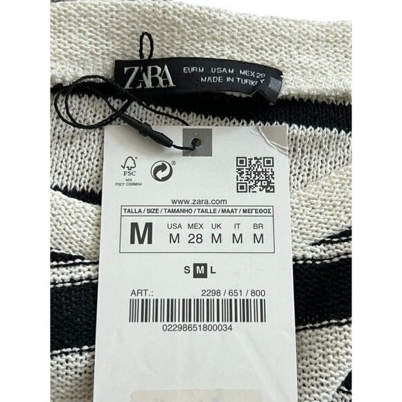 Zara Womens Rustic Sweater M Black White Knit Striped Pullover 2298/651 NWT - Picture 5 of 11